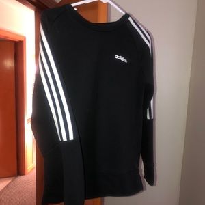 Adidas Black sweatshirt with white strips on each long sleeve. SIZE 36-38